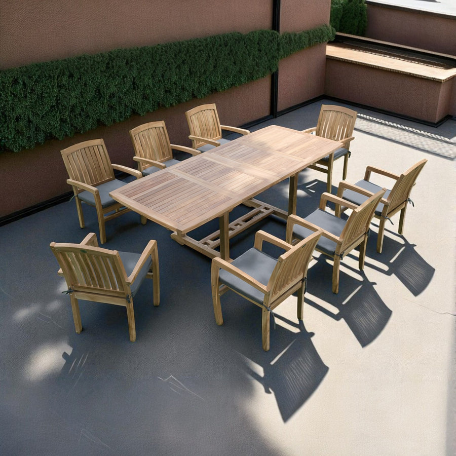 New 9pc Grade-A Teak Outdoor Smith Patio Dining Set for 8- Java Chairs