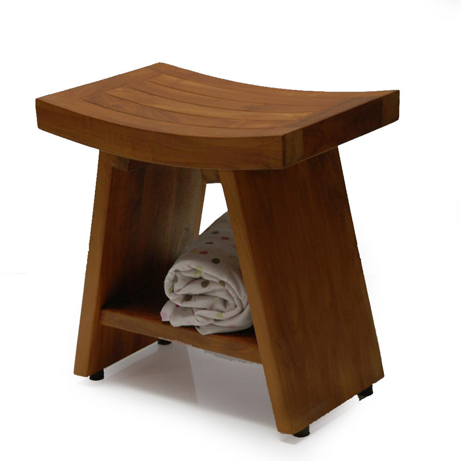 Heavy Fuji-I Teak Shower Bench or Pool Side Bench Chair Height Stool
