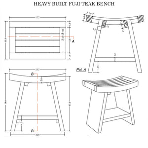 Heavy Fuji-I Teak Shower Bench or Pool Side Bench Chair Height Stool