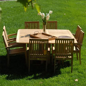 New 9pc Grade-A Teak Outdoor Dining Set-one Square folding table & 8 Patara Stacking Arm Chairs + cushions