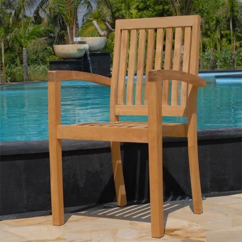 New 7pc Grade-A Teak Outdoor Dining Set-one Round folding table & 6 Patara Stacking Arm Chairs + cushions