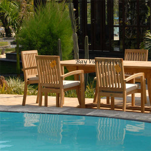 New 9pc Grade-A Teak Outdoor Dining Set-one Double Extension Table 95x40 & 8 Patara Stacking Arm Chairs + cushions