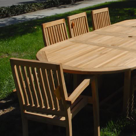 New 9pc Grade-A Teak Outdoor Dining Set-one Double Extension Oval Table 95x40 & 8 Patara Stacking Arm Chairs + cushions