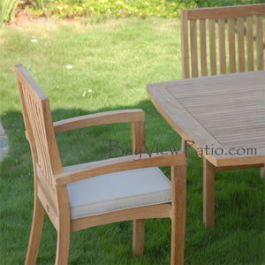 New 11pc Grade-A Teak Outdoor Dining Set-one Double Extension Table 118x40 & 10 Patara Stacking Arm Chairs + cushions