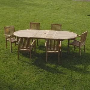 New 7Pc teak outdoor dining set with one table and 6 Patara chairs with cushions