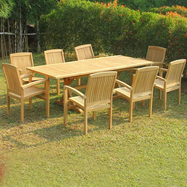 Teak Outdoor Heavy Built Double Extension Rectangle Dining Table Carpenter